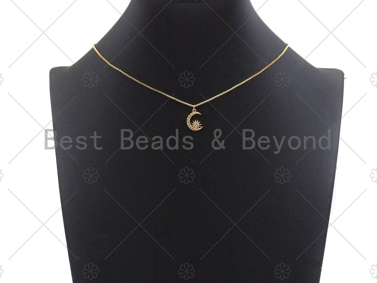 Dainty CZ Micro Pave Moon Star Charm/Pendant, Moon Shape Charm, Gold Pendant, Gold plated charm, 10x14mm, Sku#JL07