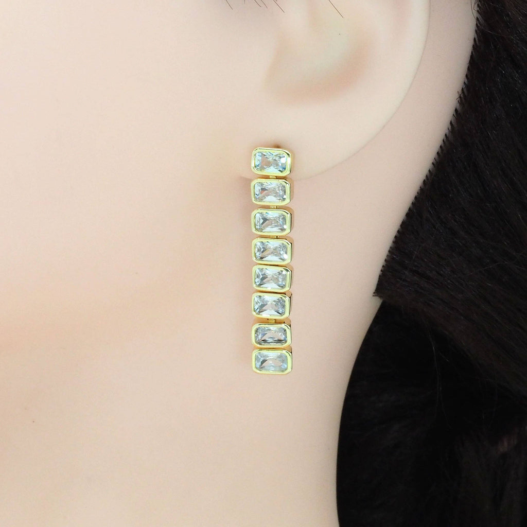 Clear Rectangle CZ Dangle Earrings, Sku#LX215