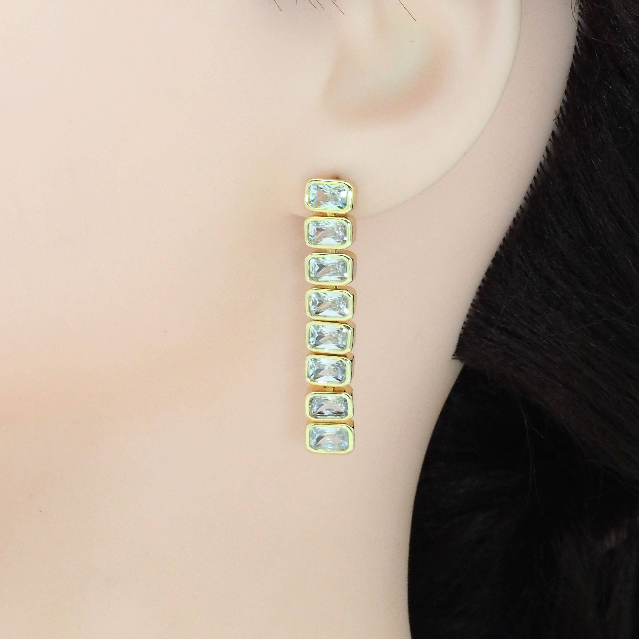 Clear Rectangle CZ Dangle Earrings, Sku#LX215
