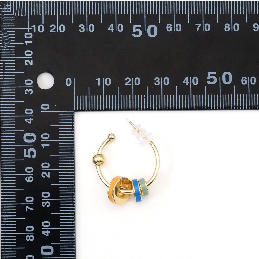 Gold Colorful Spacer Dangle Hoop Stud Earrings, Sku#Y786