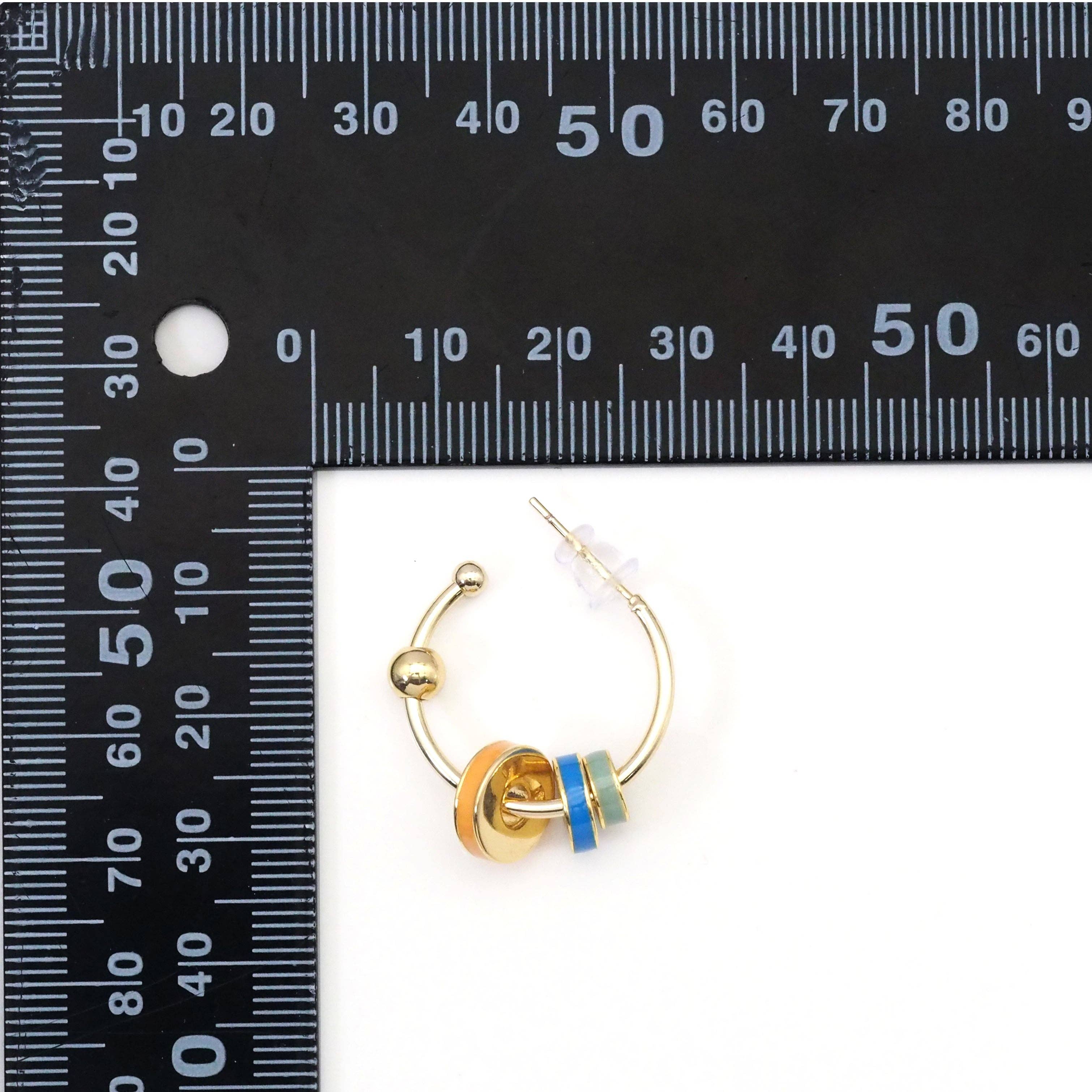 Gold Colorful Spacer Dangle Hoop Stud Earrings, Sku#Y786