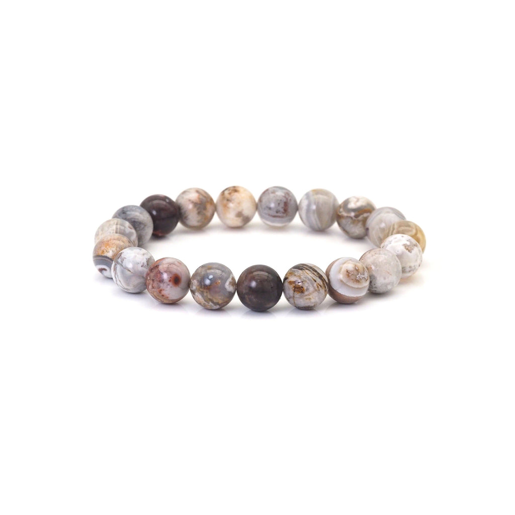 Genuine Mexican Agate Round Stretchy Bracelet, Sku#EF443