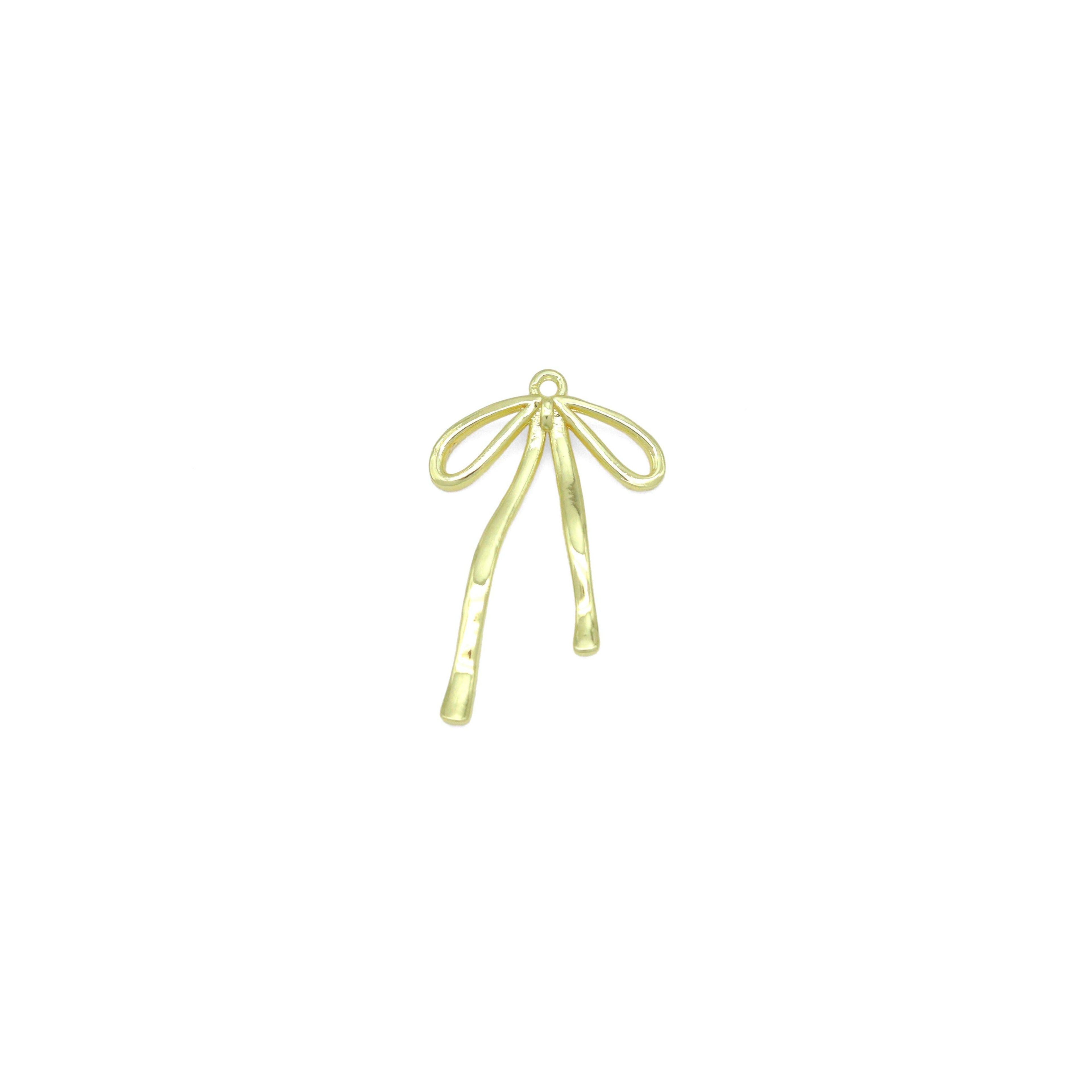 Slinky Gold Bow Shape Charm Pendant, Sku#LD665