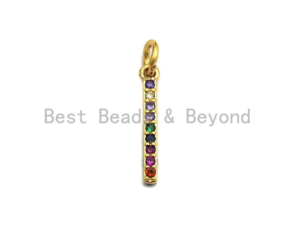 Colorful CZ Micro Pave Bar Pendant/Charm, Cz Pave Bracelet Necklace Pendant in Gold Finish, 2x17mm,sku#Z416
