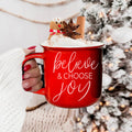 Believe And Joy Ceramic Campfire Mug 14.5oz Red Green Double-Sided White Text