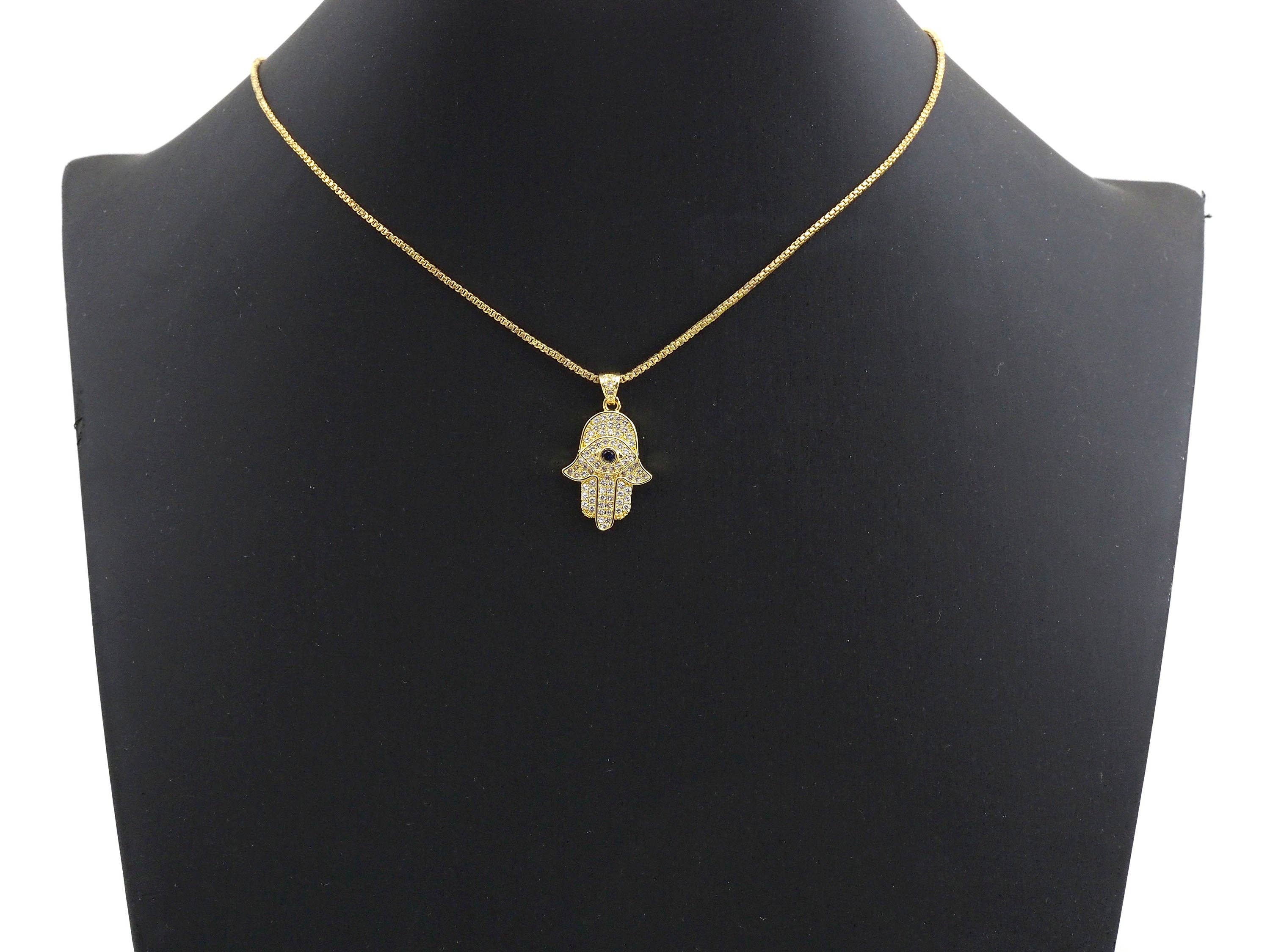 Clear Cobalt Blue CZ Micro Pave Evi Eye On Hamsa Hand Shaped Pendant/Charm, Cubic Zirconia Pendant Charm,15x23mm,sku#Z570