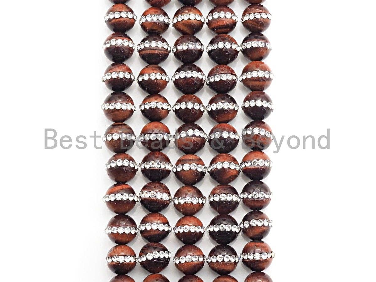 Red Tiger Eye with rhinestone inlaid, 6mm/8mm/10mm/12mm/14mm Red Tiger eye Beads, 15.5inch Full strand, SKU#V57