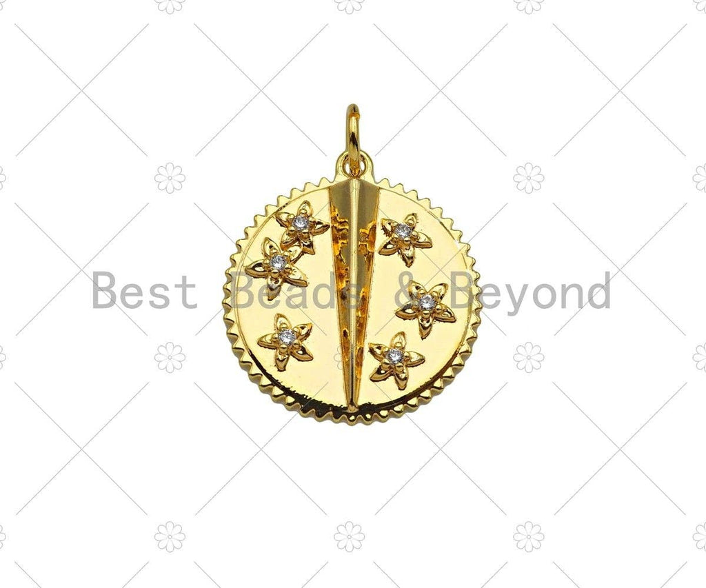 CZ Micro Pave Star Flower Coin Shape Pendant/Charm,14K Gold Filled Medallion Charm, Necklace Bracelet Charm Pendant,17x19mm,Sku#ZX36