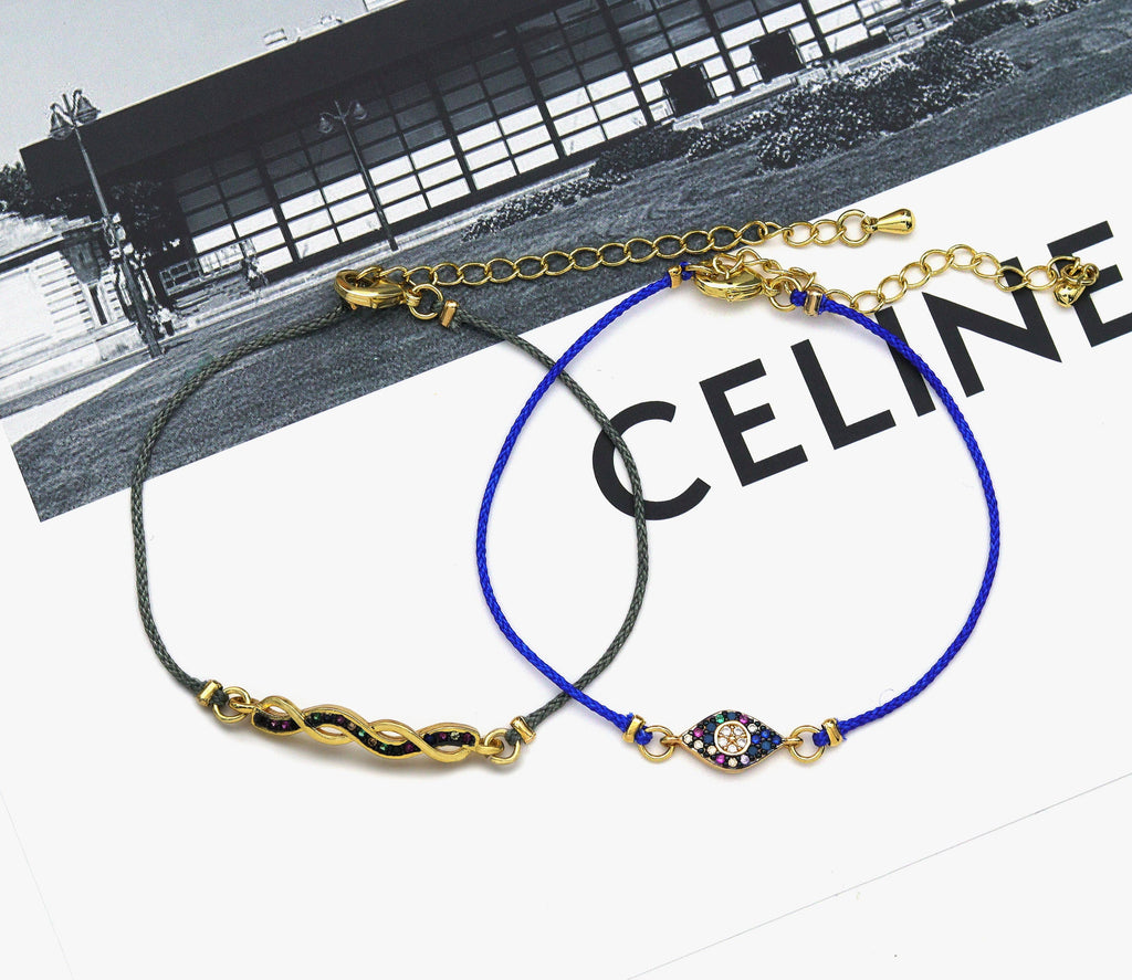 String Evil Eye Elephant Twisted Line Connector Bracelet, sku#EF128