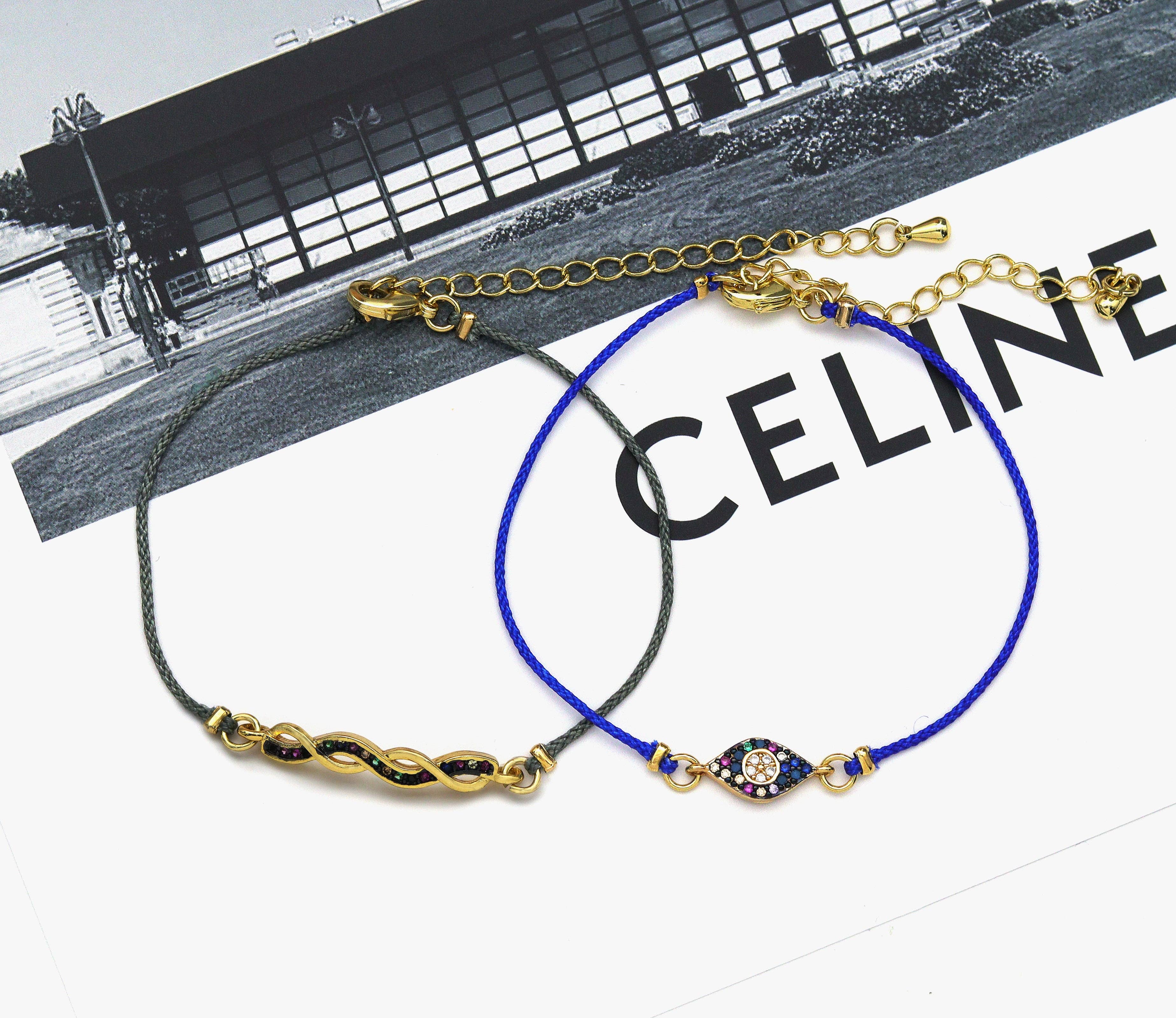 String Evil Eye Elephant Twisted Line Connector Bracelet, sku#EF128