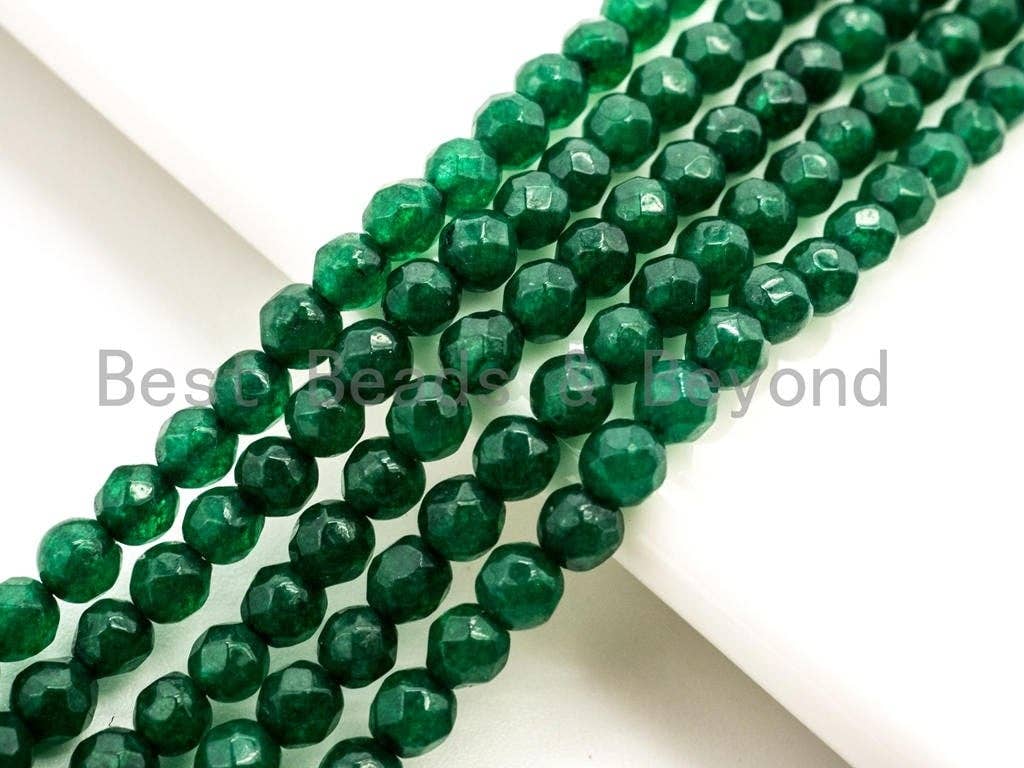 Emerald Jade beads,3mm/4mm Faceted Round Green Jade beads, Green Gemstone Beads, 15.5inch strand, SKU#U128
