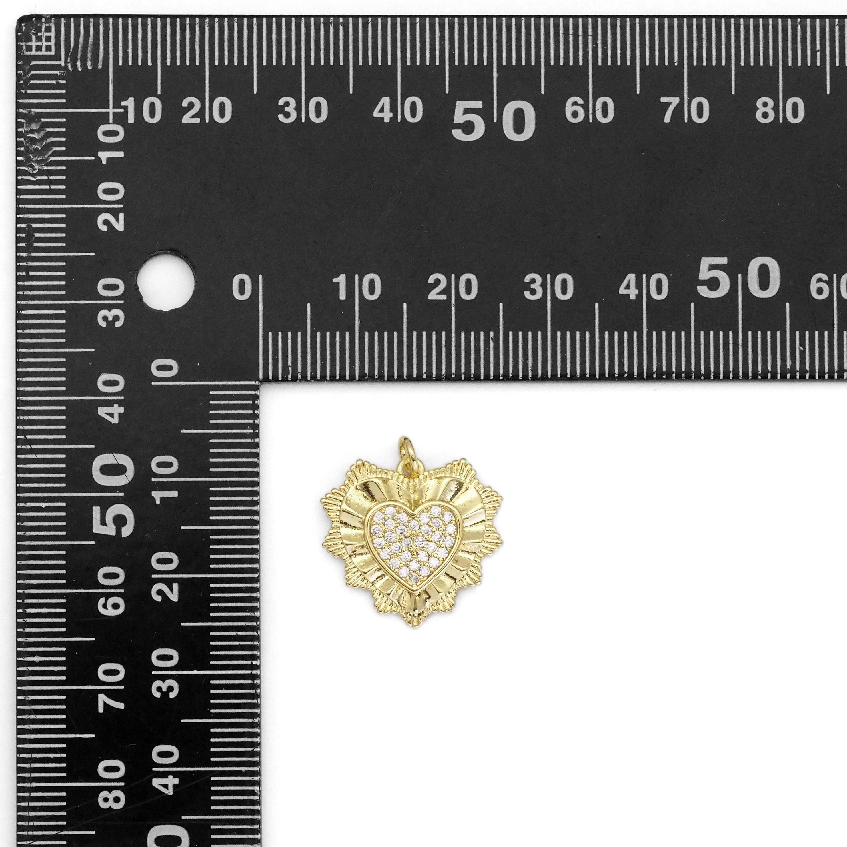 Clear CZ Spike Gold Heart Charm, Sku#Z1470