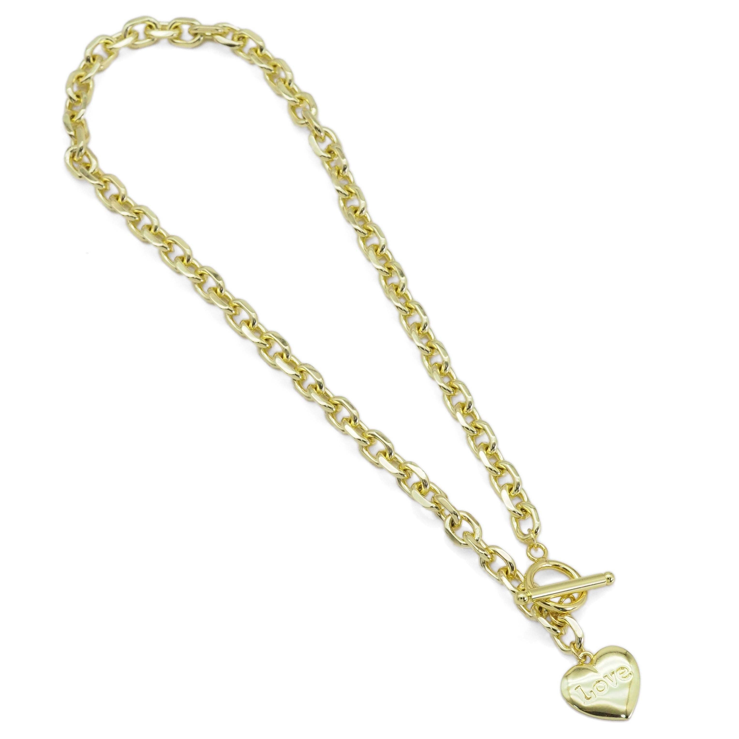 Collier à pendentif cœur et chaîne à maillons carrés épais, SKU#EF489