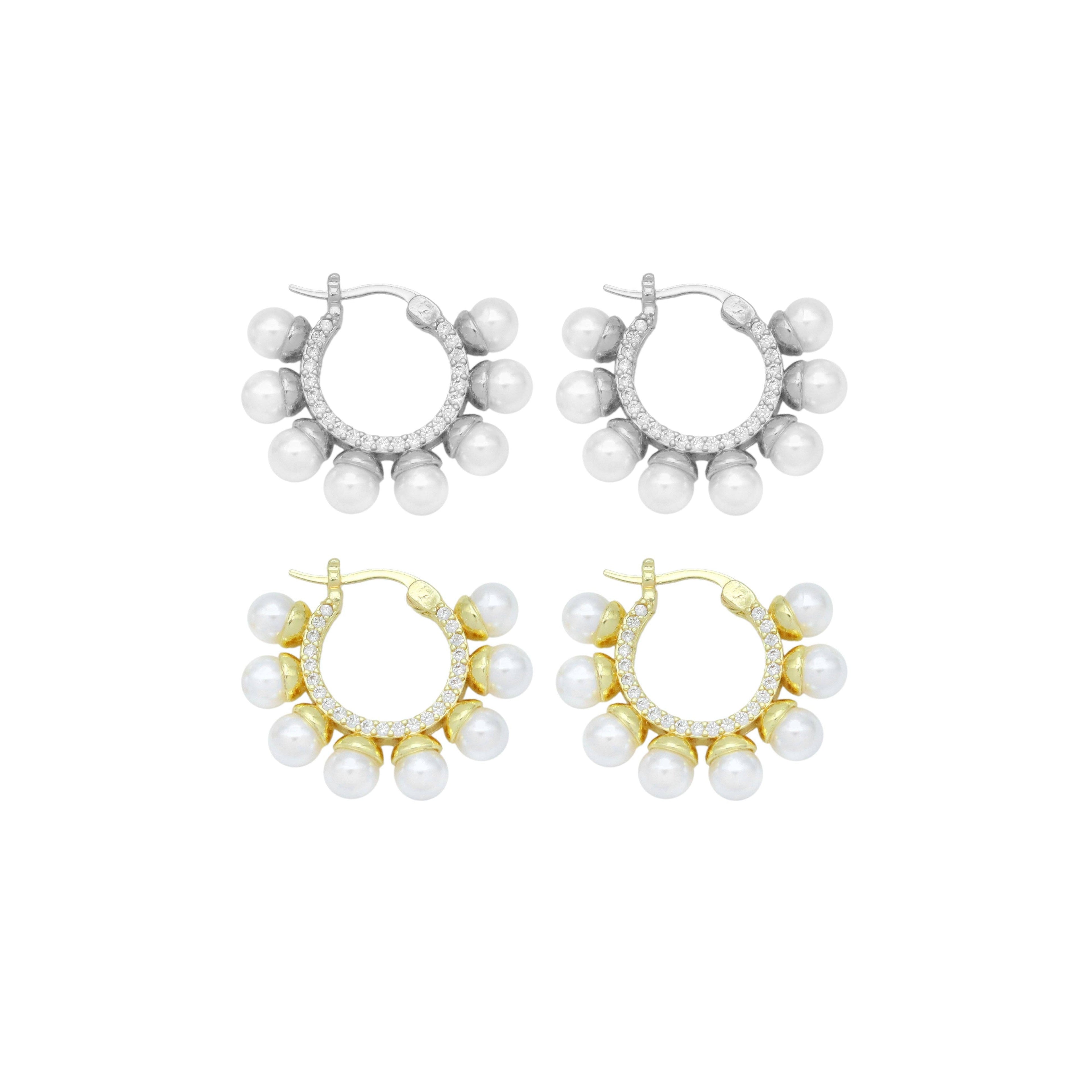 White Pearl CZ Around Hoop Earrings, Sku#A402