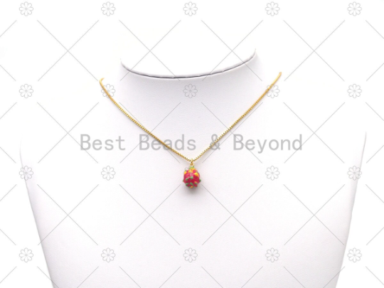 Colorful Enamel Dragon Fruit Shape Pendant,18K Gold Filled Pitaya Charm, Necklace Bracelet Charm Pendant, Sku#Y584