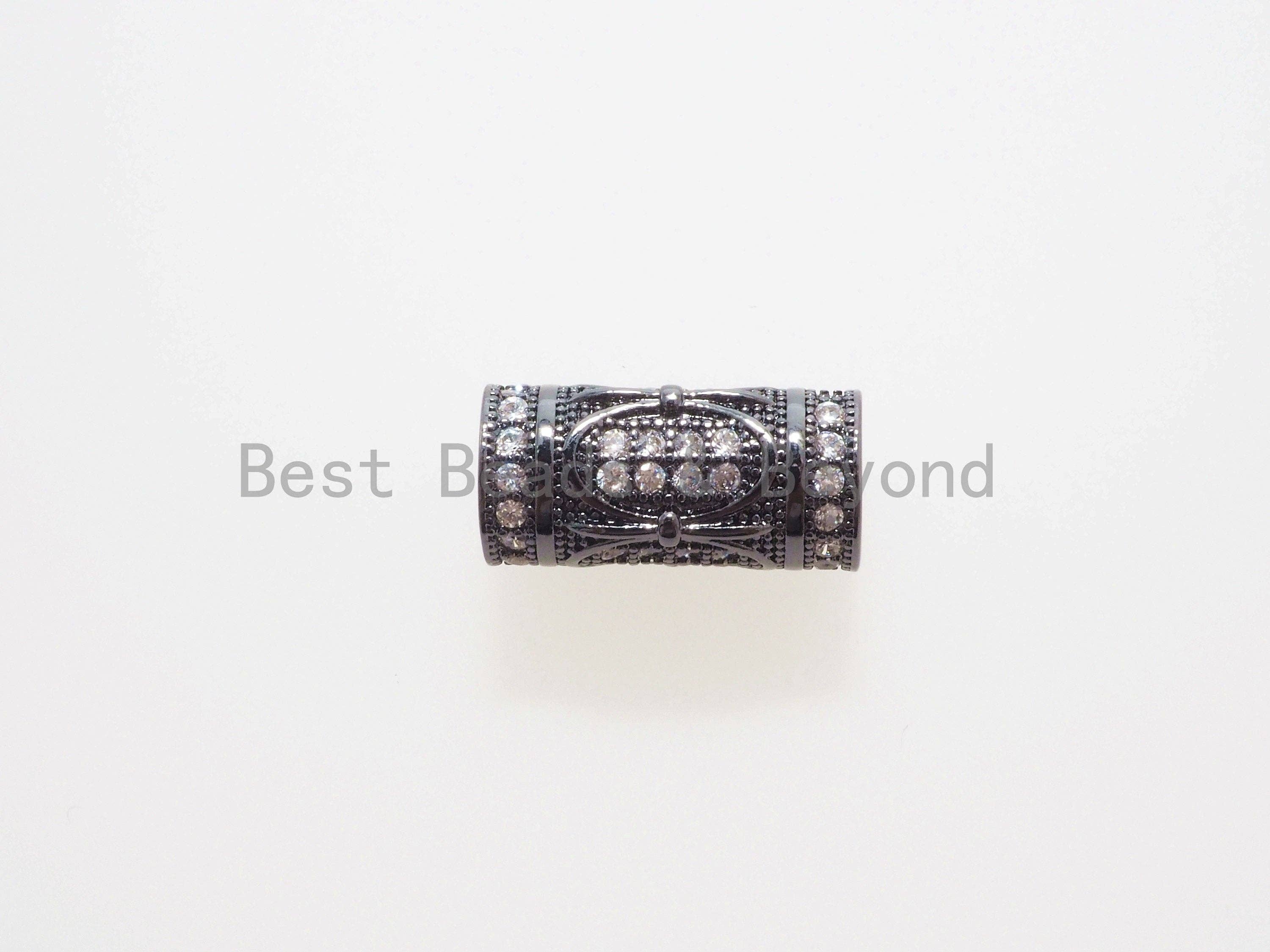 CZ Micro Pave Large hole Tube spacer beads charms/Drum barrel beads, Black CZ,15x8mm, sku#G403
