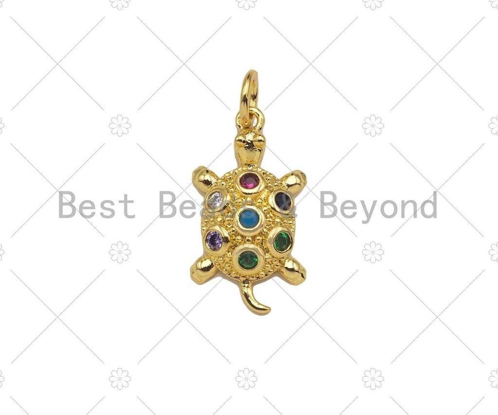 Colorful CZ Micro Pave Turtle Shape Pendant/Charm,18K Dainty Gold Charm, Necklace Bracelet Charm Pendant,11x19mm,Sku#LK296