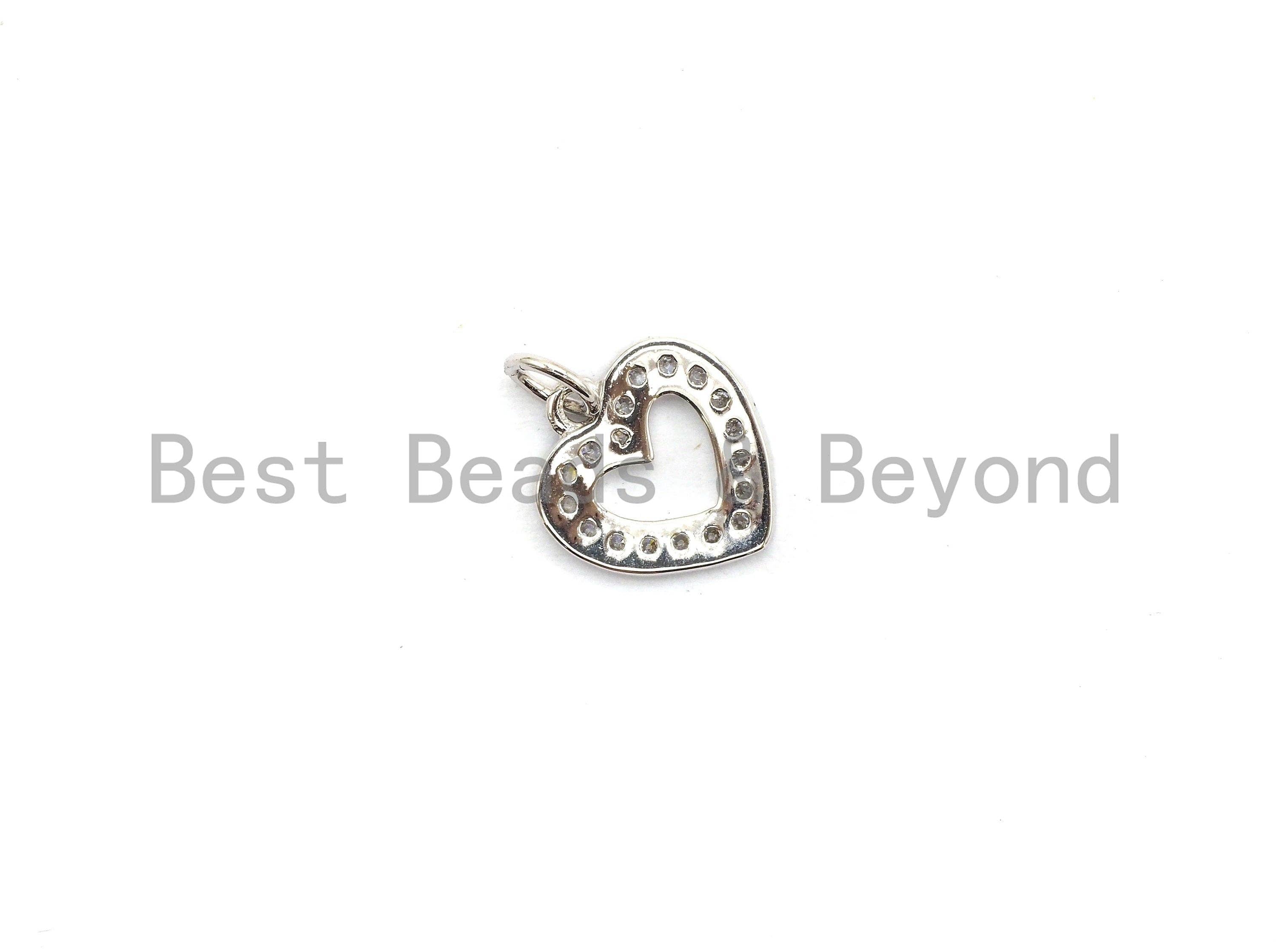 CZ Micro Pave Hollow out Heart Charms Pendant for Necklace/Bracelet, Cubic Zirconia heart Pendant, 9x10mm, sku#Y190