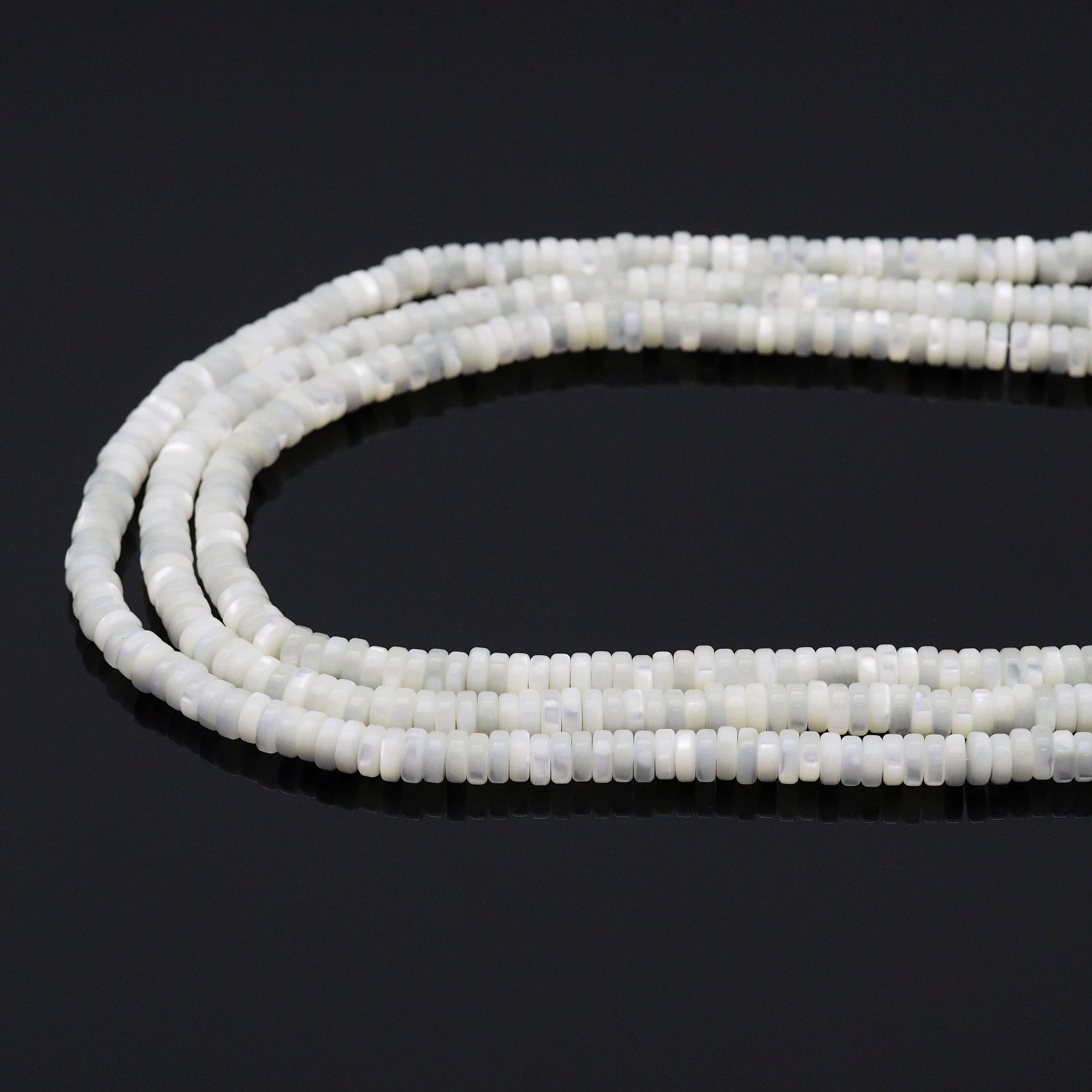 Smooth Rondelle White Mother of Pearl Beads, Sku#T172