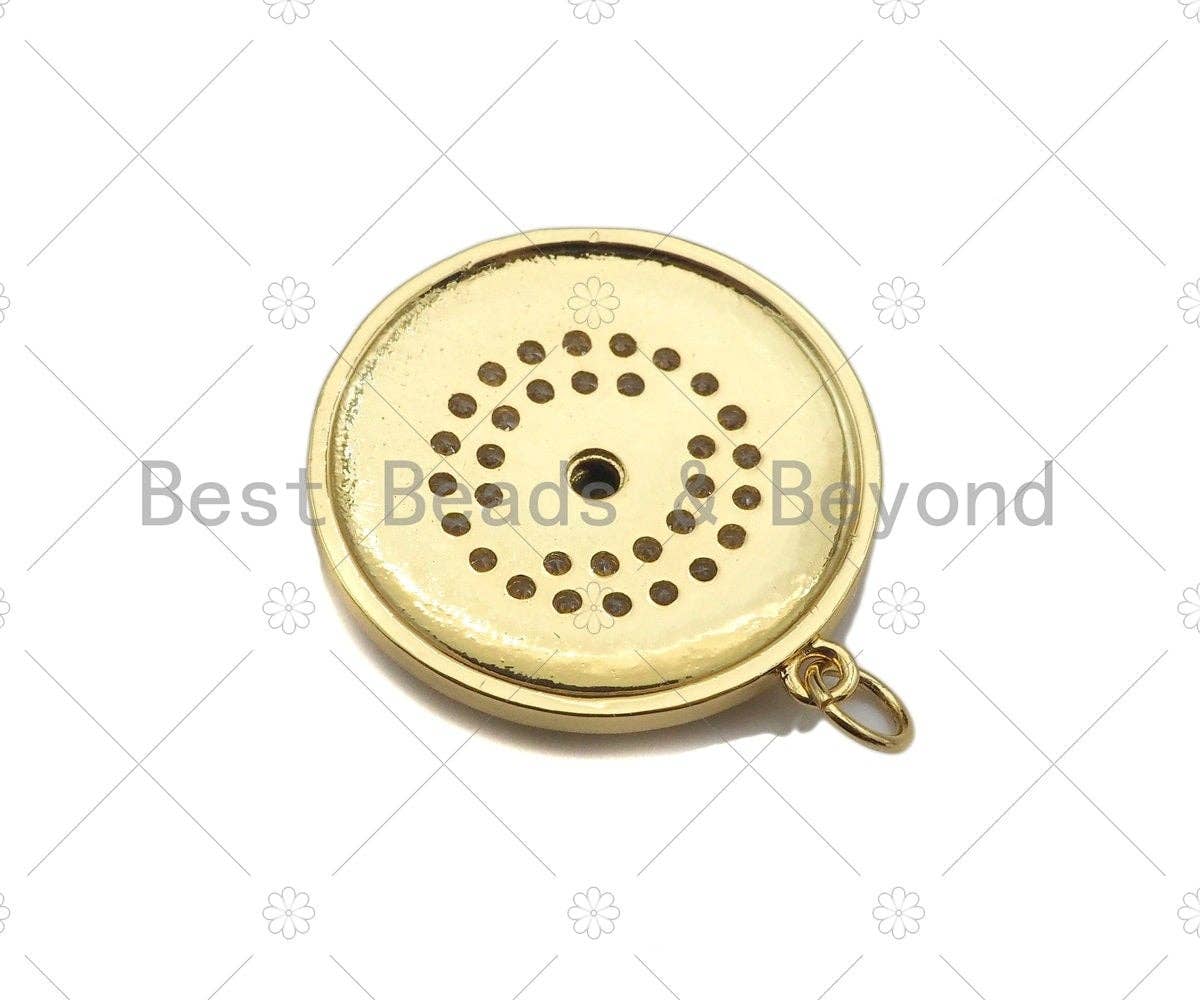 CZ Micro Pave Evil Eye On Round Coin Pendant/Charm,Cubic Zirconia Charm, Necklace Bracelet Charm Pendant, 24x26mm, Sku#Y361