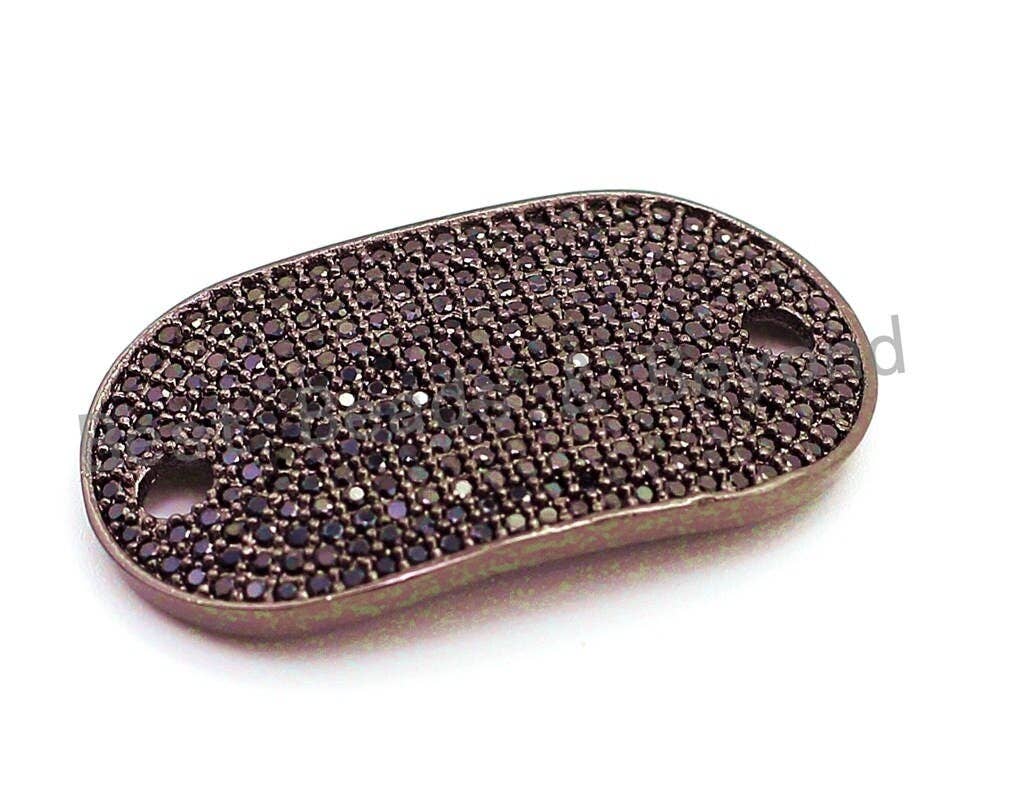 CZ Micro Pave 32x18mm Oval Black Rhodium Plated Rectangle Curved Connector with Big Hole for Bracelet, 1pc/2pcs sku#E60C