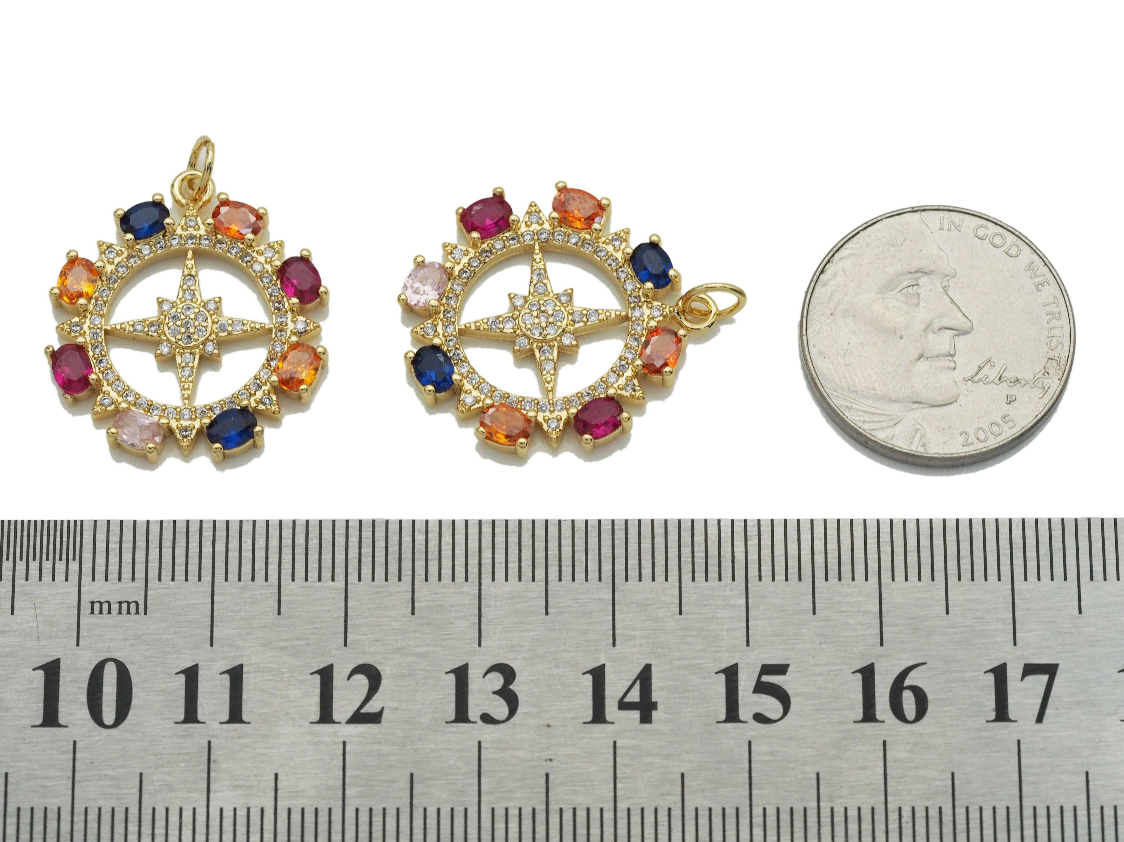 Colorful Stone Gold North Star Round Charm, Sku#LX115