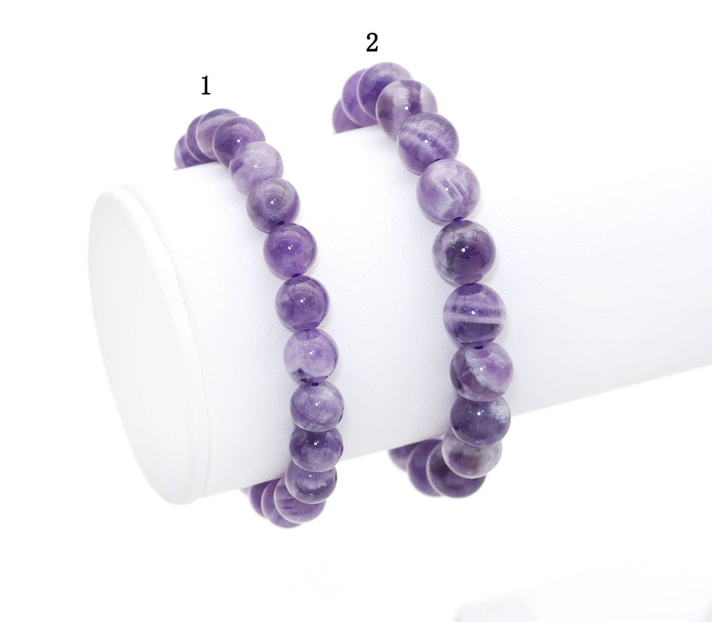 Genuine Dog Teeth Amethyst Round Smooth Elastic Bracelet, 8mm/10mm, Sku#EF248