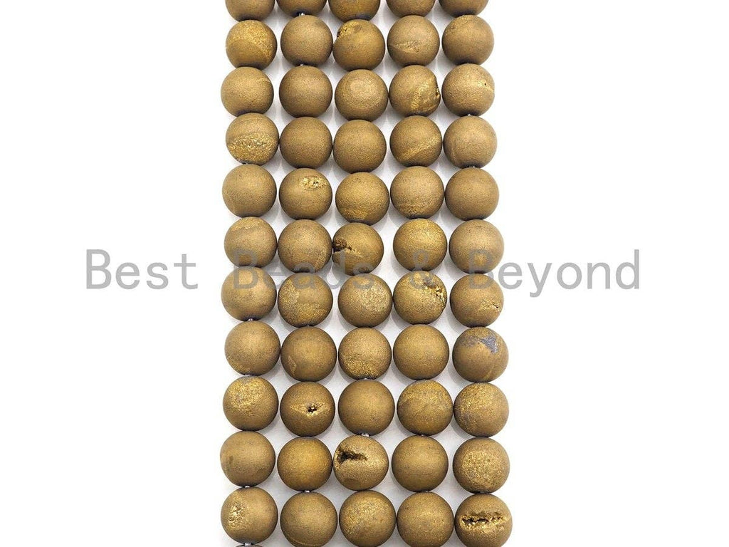 Druzy Gold Agate beads, 6mm/8mm/10mm/12mm Round Smooth Matte beads,Natural Agate Druzy Round Beads, 15.5inch strand, SKU#U849
