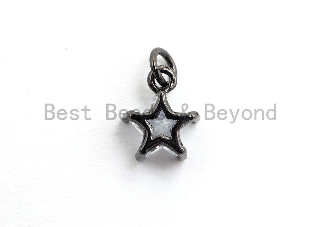 2pcs CZ Micro Pave Star Shape Clear Cubic Zirconia Charm,Clear CZ Pedant Charm, Necklace Bracelet Charm Pendant,9x11mm,sku#Y158