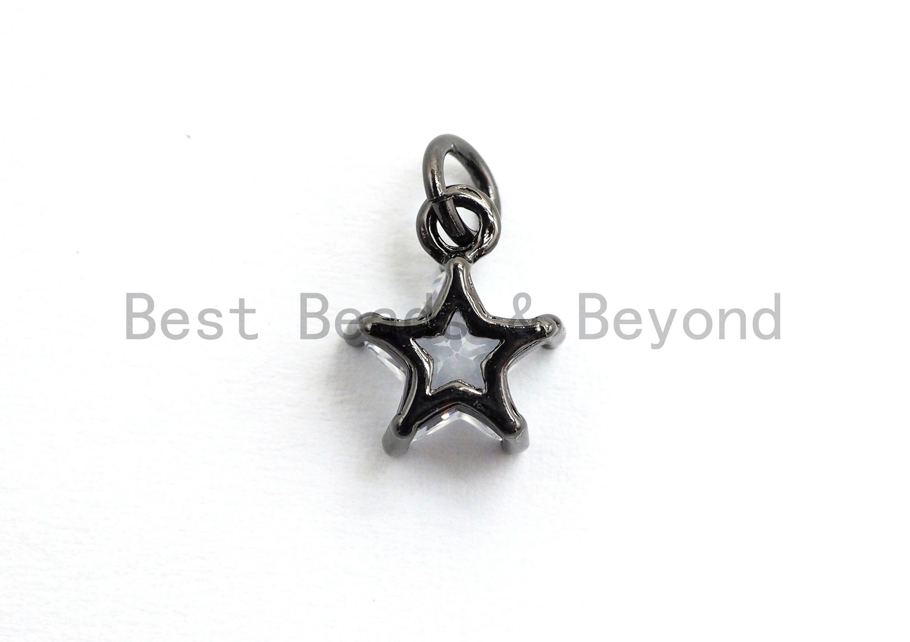 2pcs CZ Micro Pave Star Shape Clear Cubic Zirconia Charm,Clear CZ Pedant Charm, Necklace Bracelet Charm Pendant,9x11mm,sku#Y158