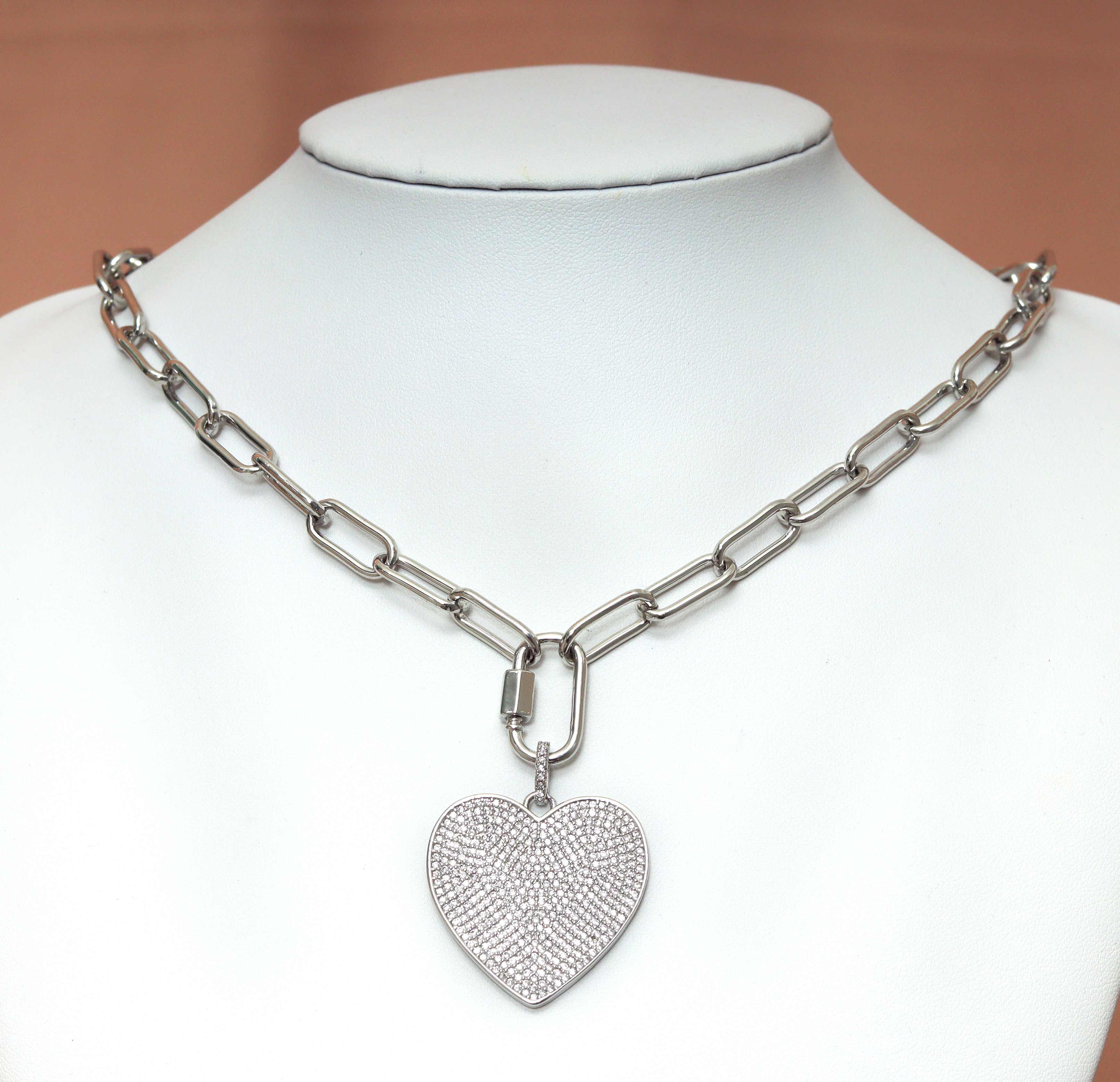Paperclip chain necklace with star, heart, round disc pendant, sku#CL13