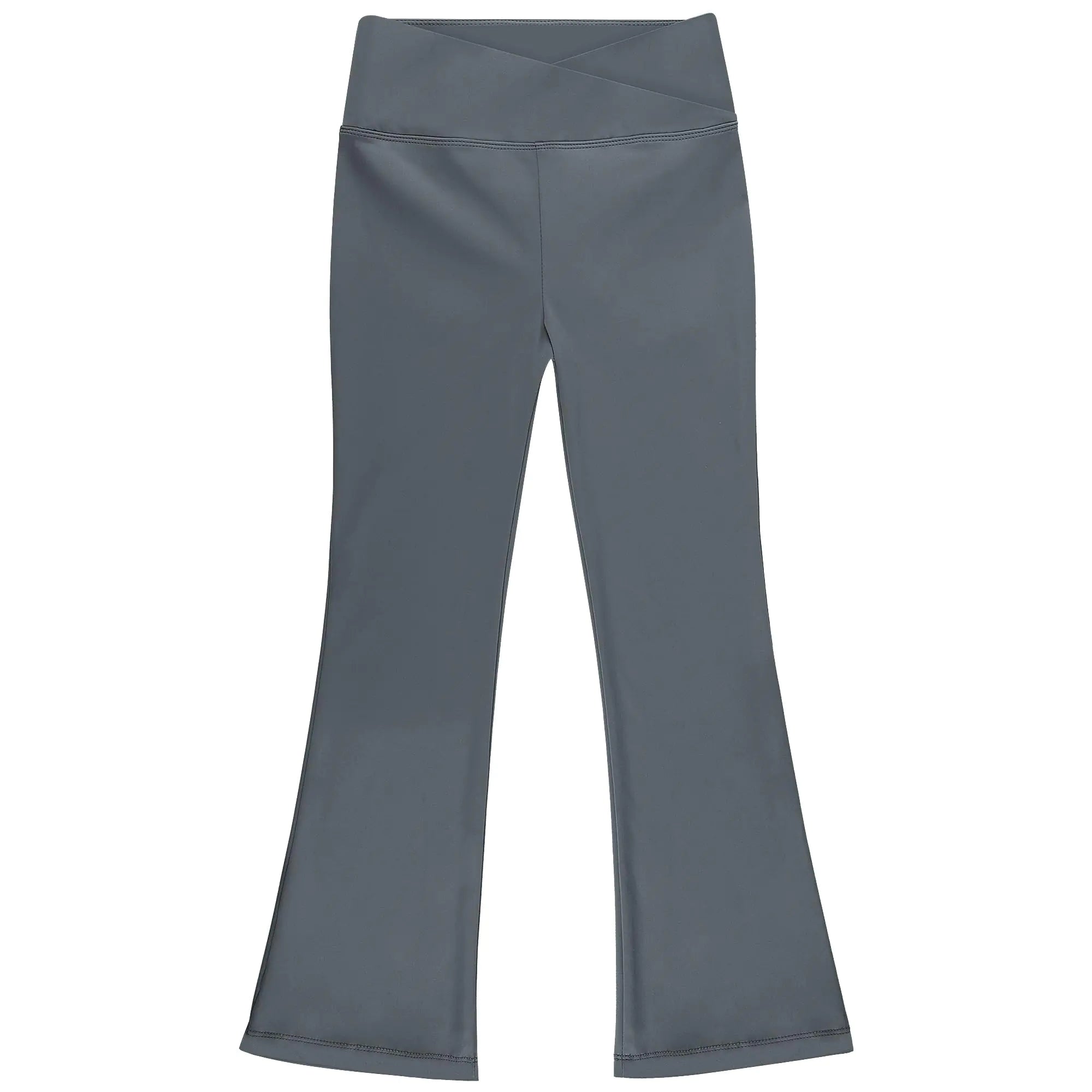 BIG ELEPHANT Flare Leggings for Girls Crossover High Waisted Kids Bell Bottom Pants with Pockets for Yoga Dance Dark Gray - # GIAA23410028