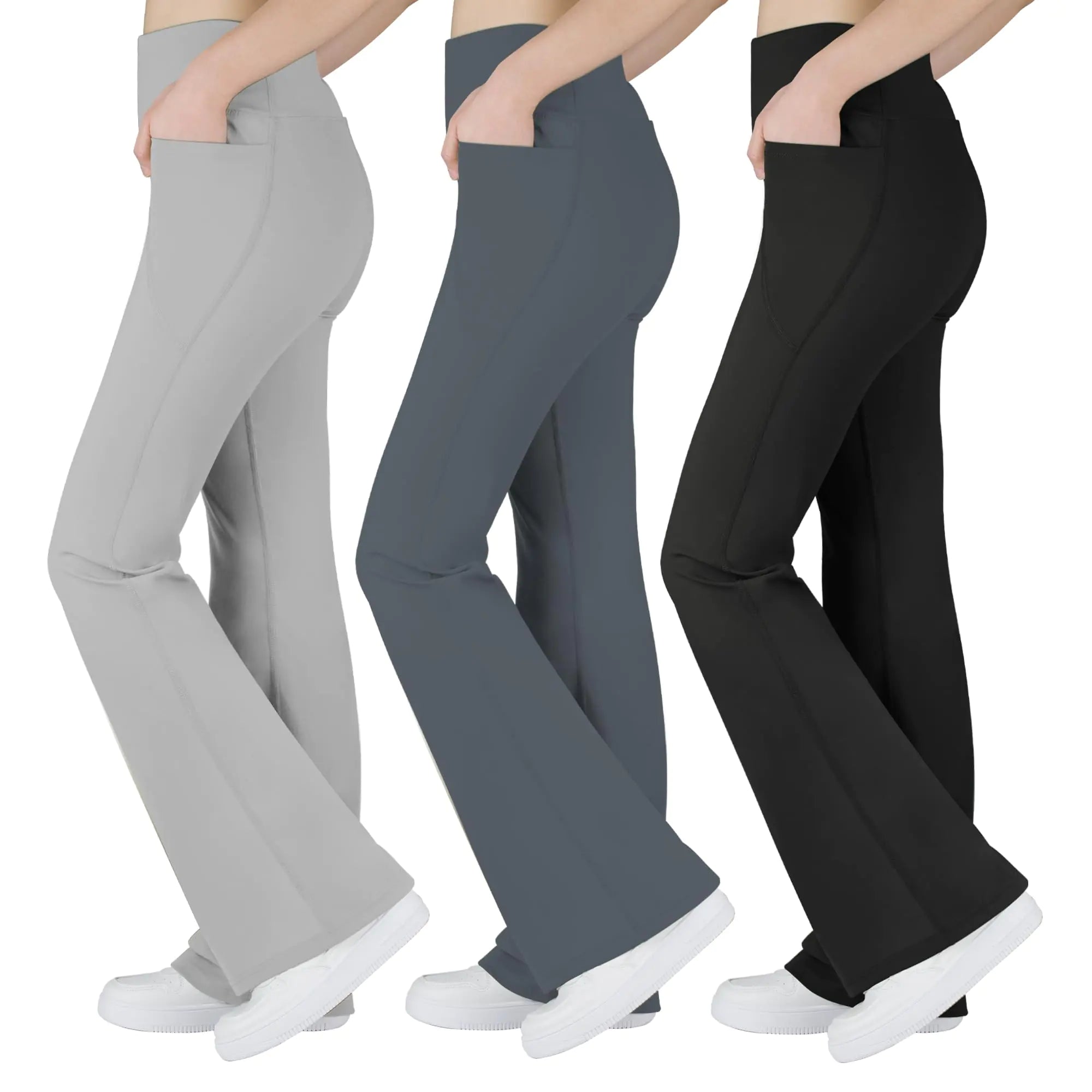 BIG ELEPHANT Girls Flare Leggings with Pockets Kids Bootcut Yoga Pants High Waisted Bell Bottoms for Dance - # GIAA23410027