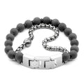 Black Marble Skull Bead Bracelet Stainless Steel Mens