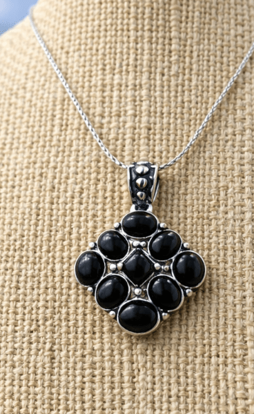 Black Onyx Cluster Pendant – Silver Statement Gemstone Jewelry