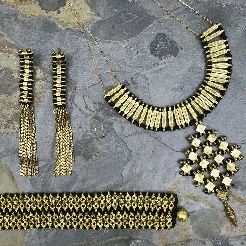 Temple Tassel Earrings Boho Indian Statement Cotton Thread Zinc Alloy 4.5in