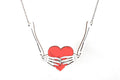 Bone Heart Necklace Skeleton Hands Red Heart Pendant