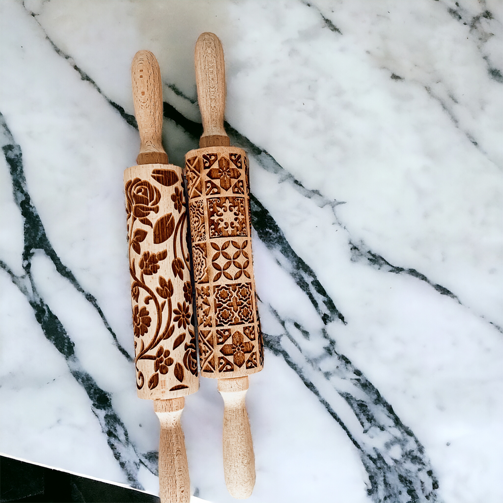 Boxed Rolling Pin Set - 5 Patterned Baking Pins, Kids Friendly, Wooden