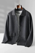 Boys Men's Polo Collar Solid Color Wool Cardigan Autumn Winter Retro Pocket Thick Coat - # BOAA13510033