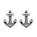 Brilliant Anchor Stud Earrings Silver Crystal Nautical