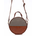 Brown Eco Leather Moon Bag Crossbody Clutch Retro Gray Accent Handwoven Lined