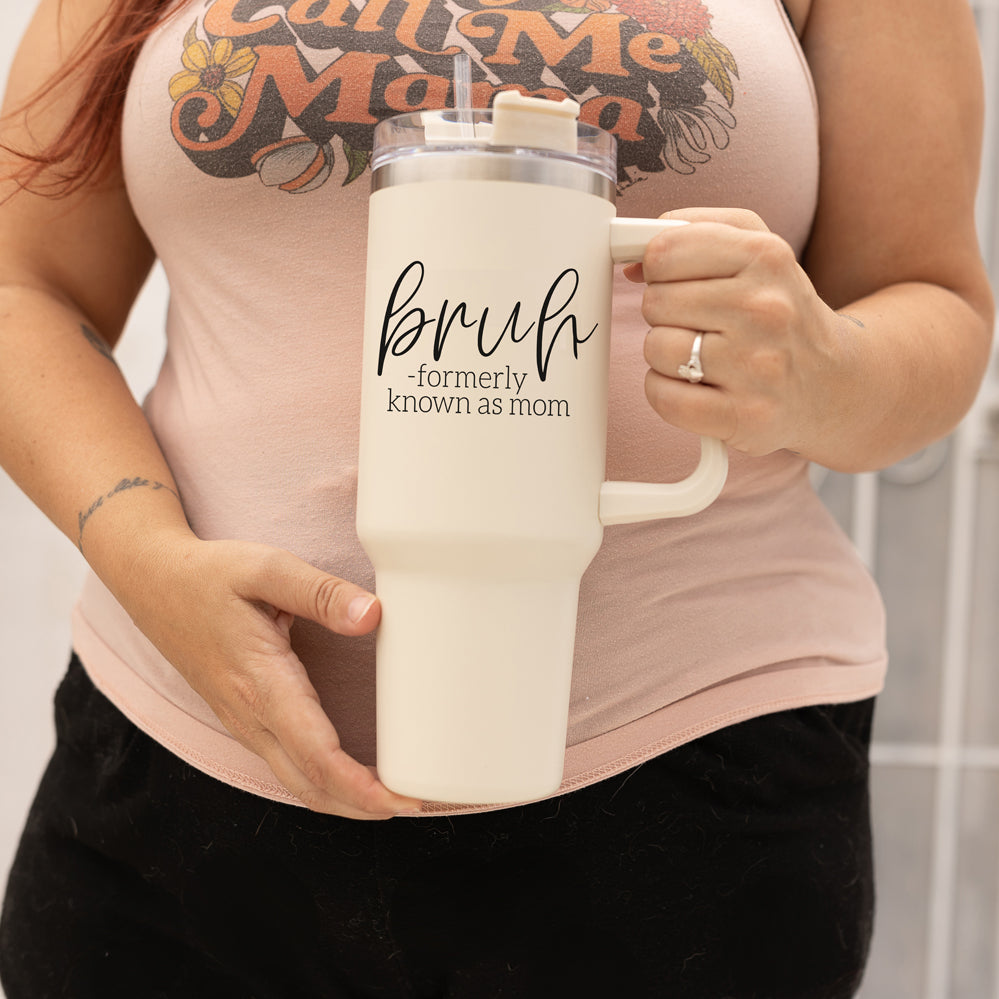 Bruh Mom 40oz Tumbler With Handle Lid Straw Insulated Travel Cup BPA Free