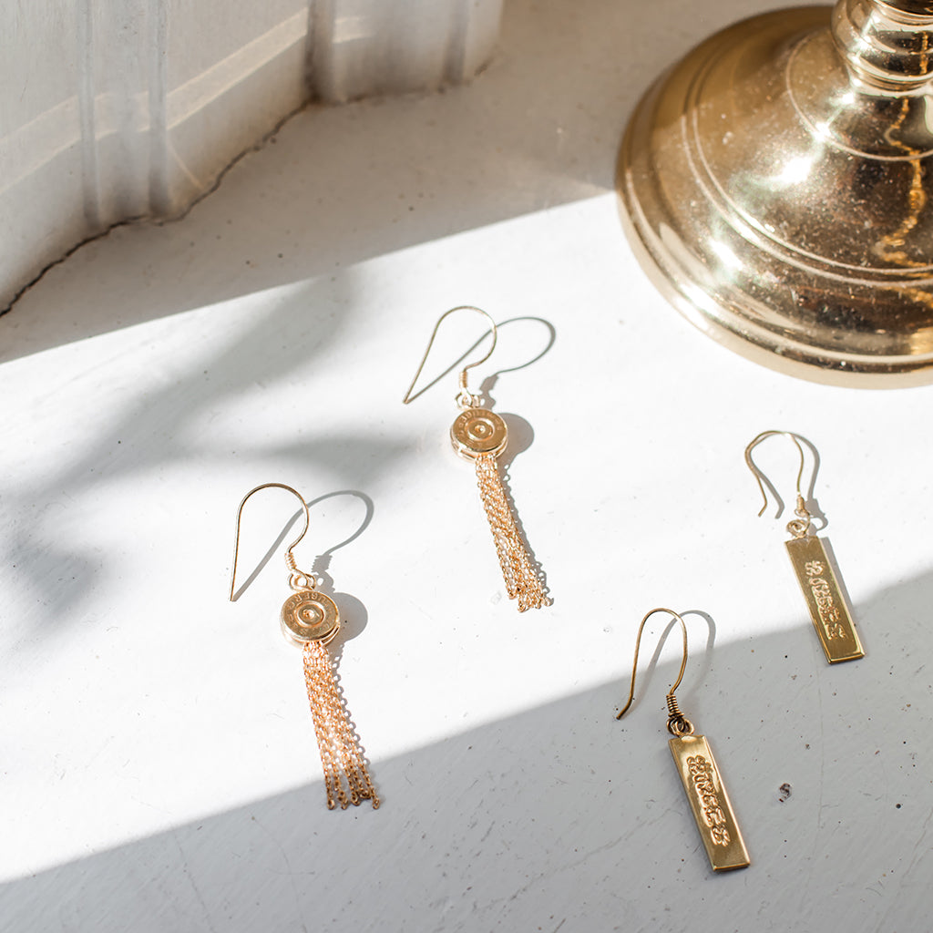 Bullet Tassel Earrings Recycled Brass Gold Plated Chains 2.25in Handmade