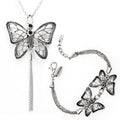 Butterfly Necklace And Bracelet Set Vintage Silver Tone