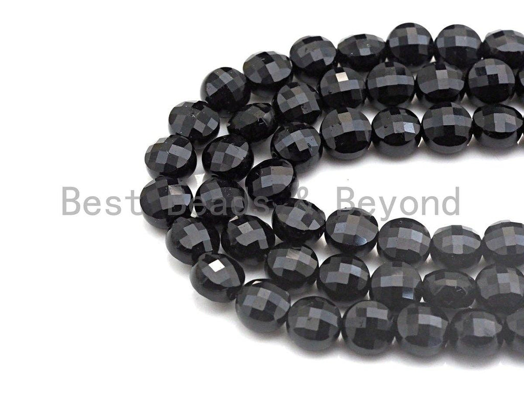 Double Sided Turtle Shell Cut Black Onyx Coin Shape beads, 6mm/8mm/10mm Checkerboard Cut Black Onyx Beads, 16" Full strand, Sku#U693