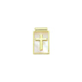 Gold Cross on Mother of Pearl Cross Rectangle Shape Charm Pendant, Sku#LK1051