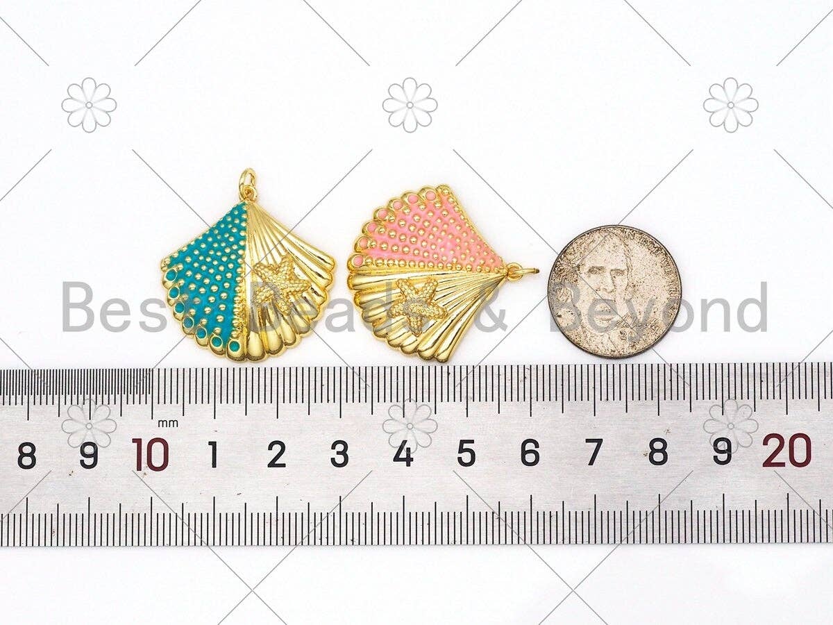 Pendentif étoile coquillage demi-émail et demi-or, breloque coquillage émaillée remplie d'or 18 carats, apprêts de bijoux en émail, 28x28mm, Sku#L616