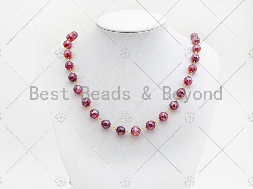 Mystic Agate Purple/Green Brown/Pink Rosary Chain, 10mm Agate Beaded Chain, Wire Wrapped Gold Chain, Sku#V87