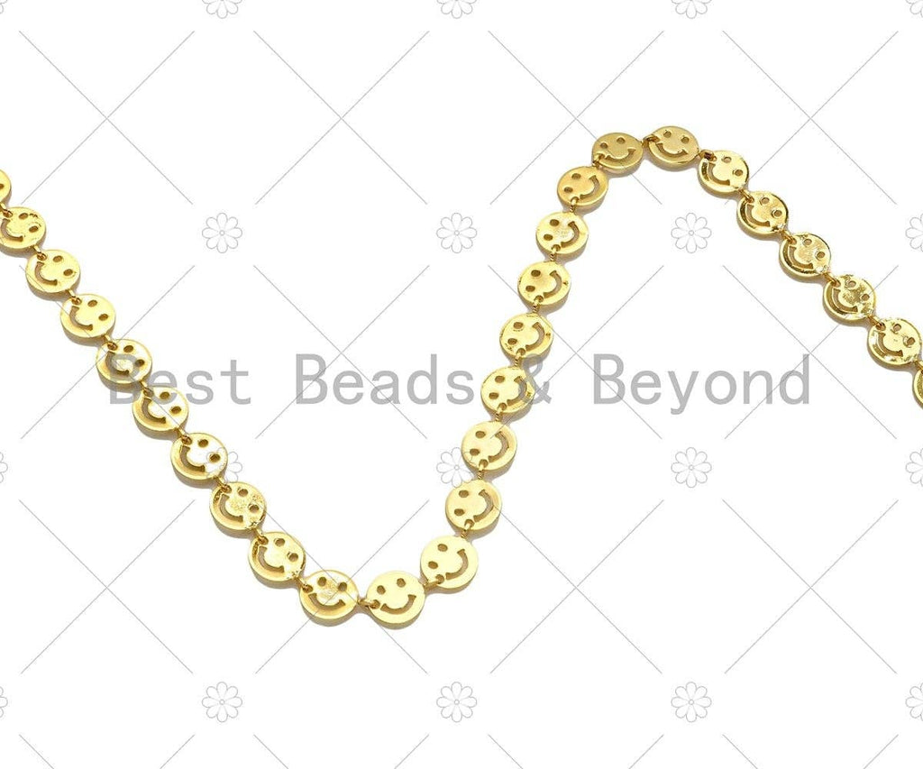 New Style 18K gold Cute Smiley face Chain by ft, 8x8mm smiley face chain, Fun Chain, Happy Face Chain, Wholesale Chain, sku#E532