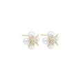 CZ Gold North Star White Pearl Stud Earrings, Sku#ZX154